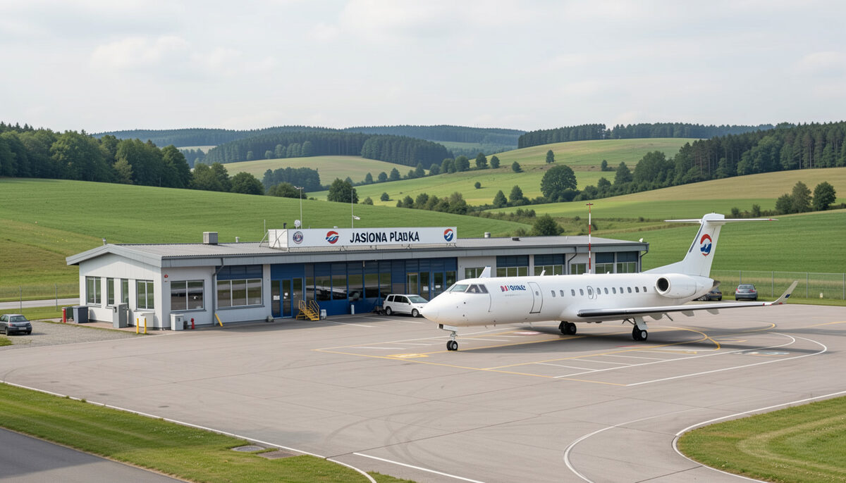 Rzeszów-Jasionka: regionalny terminal i samolot na płycie, wokół zieleń